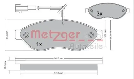 Комплект тормозных колодок, дисковый тормоз METZGER 1170073