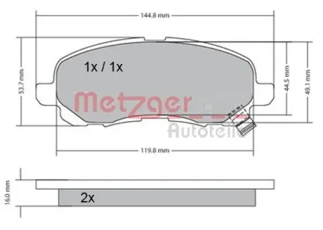 Комплект тормозных колодок, дисковый тормоз METZGER 1170133