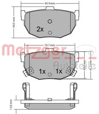 Комплект тормозных колодок, дисковый тормоз METZGER 1170212 (фото 1)