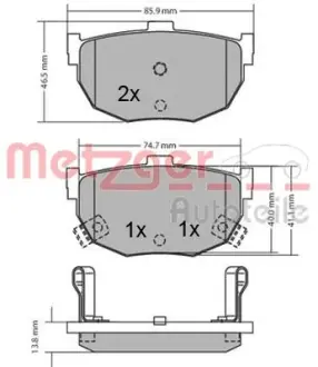Комплект тормозных колодок, дисковый тормоз METZGER 1170212