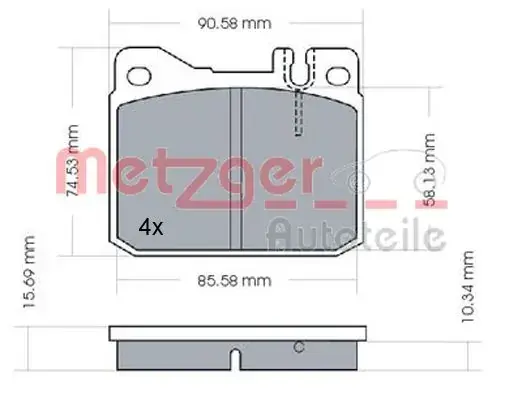 Комплект тормозных колодок, дисковый тормоз METZGER 1170244 (фото 1)