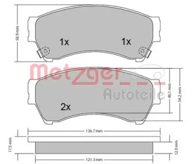 Комплект тормозных колодок, дисковый тормоз METZGER 1170270