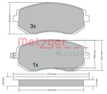 Комплект тормозных колодок, дисковый тормоз METZGER 1170275