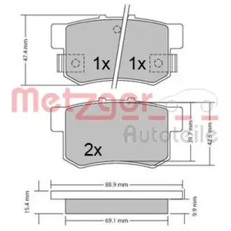 Комплект тормозных колодок, дисковый тормоз METZGER 1170337