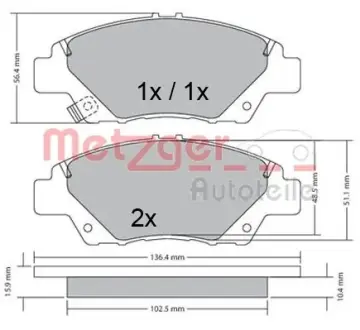 Комплект тормозных колодок, дисковый тормоз METZGER 1170367