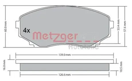 Комплект тормозных колодок, дисковый тормоз METZGER 1170375