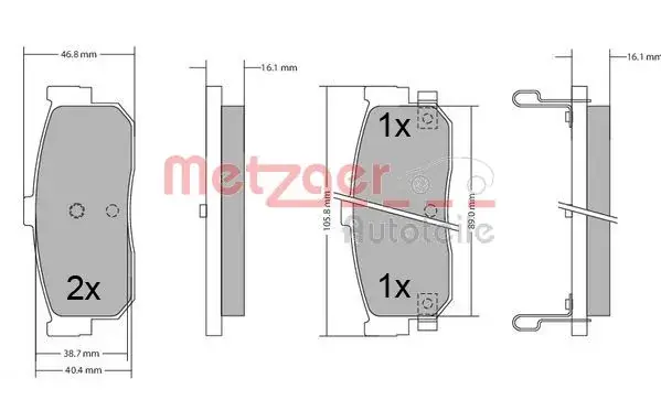 Комплект тормозных колодок, дисковый тормоз METZGER 1170387 (фото 1)