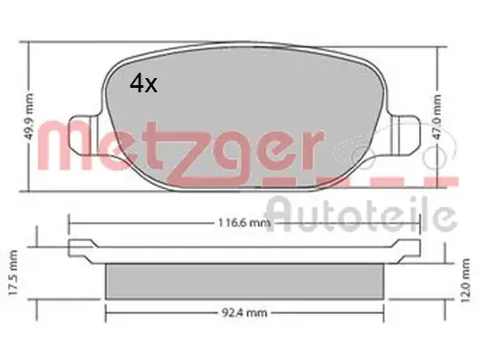 Комплект тормозных колодок, дисковый тормоз METZGER 1170403 (фото 1)