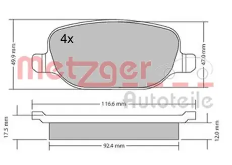 Комплект тормозных колодок, дисковый тормоз METZGER 1170403