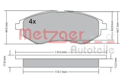 Комплект тормозных колодок, дисковый тормоз METZGER 1170404