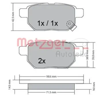 Комплект тормозных колодок, дисковый тормоз METZGER 1170444