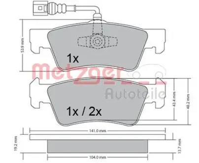 Комплект тормозных колодок, дисковый тормоз METZGER 1170465