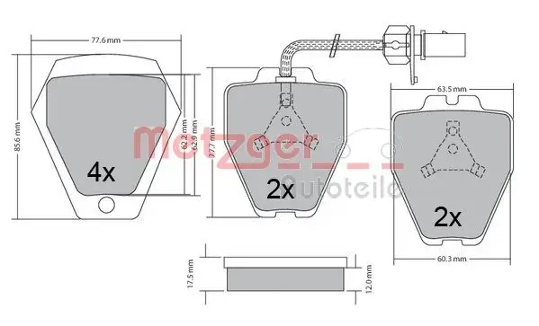 Комплект тормозных колодок, дисковый тормоз METZGER 1170478 (фото 1)