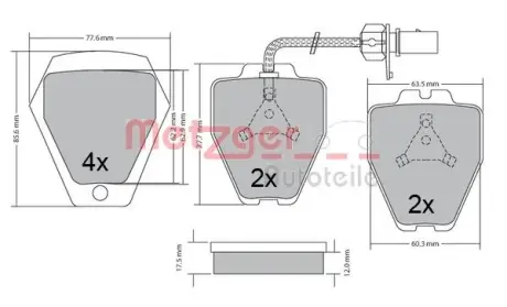 Комплект тормозных колодок, дисковый тормоз METZGER 1170478
