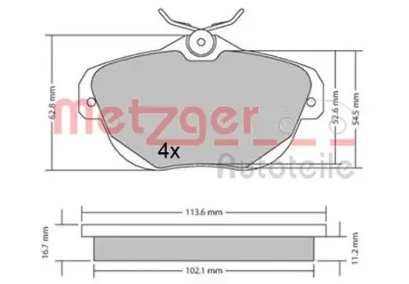 Комплект тормозных колодок, дисковый тормоз METZGER 1170653