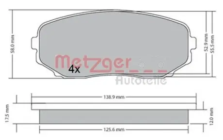 Комплект тормозных колодок, дисковый тормоз METZGER 1170654