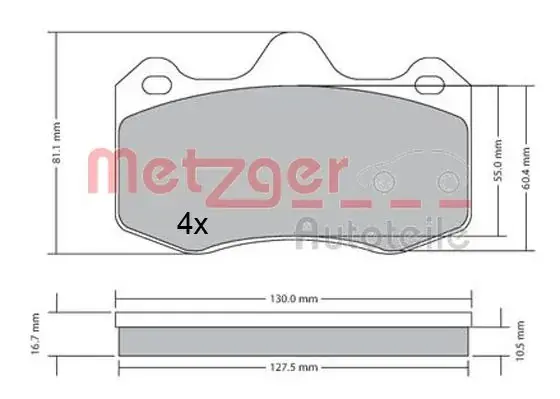 Комплект тормозных колодок, дисковый тормоз METZGER 1170656 (фото 1)