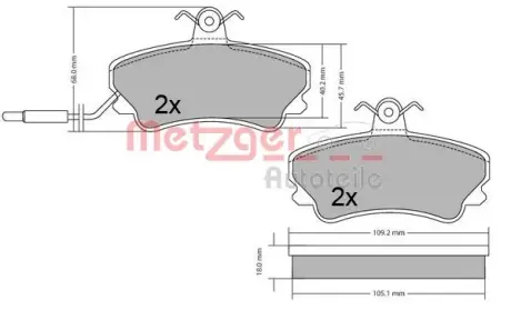 Комплект тормозных колодок, дисковый тормоз METZGER 1170677
