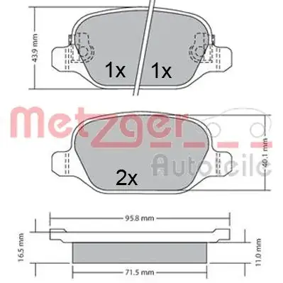 Комплект тормозных колодок, дисковый тормоз METZGER 1170680 (фото 1)