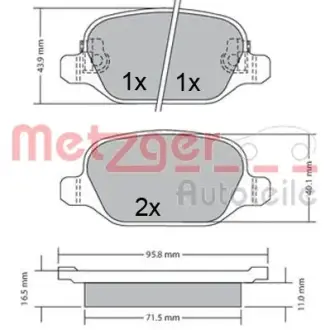 Комплект тормозных колодок, дисковый тормоз METZGER 1170680