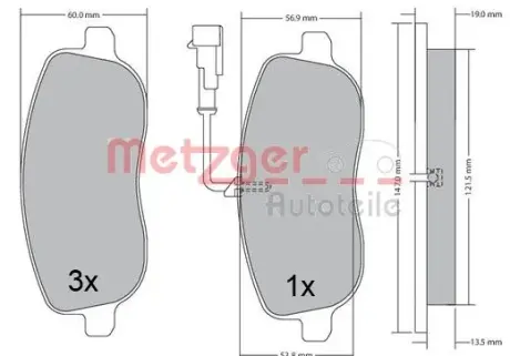 Комплект тормозных колодок, дисковый тормоз METZGER 1170683