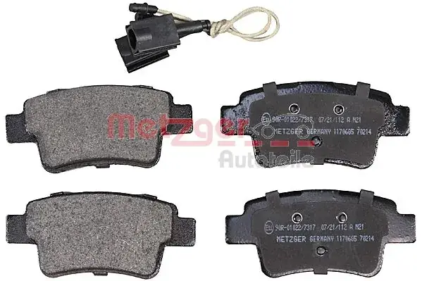 Комплект тормозных колодок, дисковый тормоз METZGER 1170685 (фото 1)