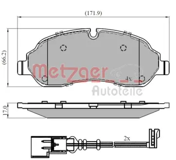 Комплект тормозных колодок, дисковый тормоз METZGER 1170814
