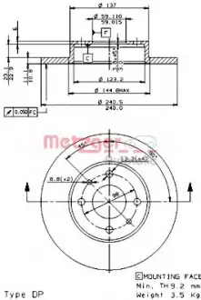 Тормозной диск METZGER 14138V