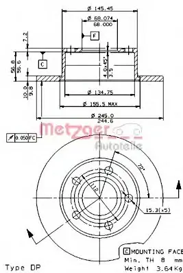 тормозной диск METZGER 14475 - фото 1
