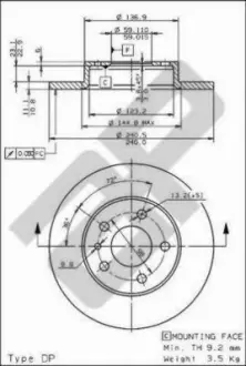 Тормозной диск METZGER 14624V