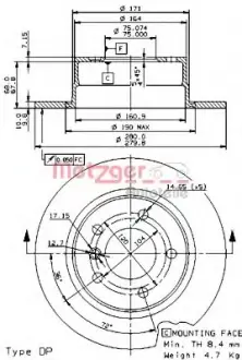Тормозной диск METZGER 14860V