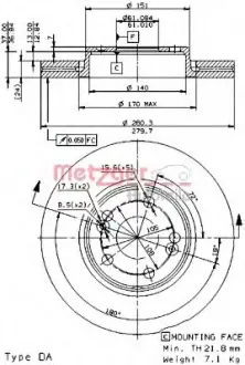 Тормозной диск METZGER 22025E