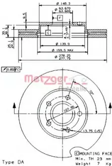 Тормозной диск METZGER 24919V
