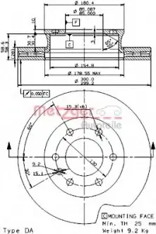 Тормозной диск METZGER 25053E