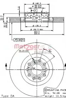 Тормозной диск METZGER 25073V
