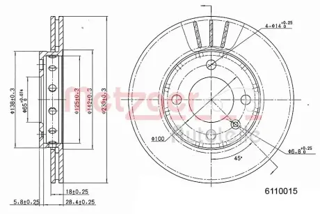 Тормозной диск METZGER 6110015
