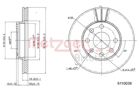 Тормозной диск METZGER 6110038