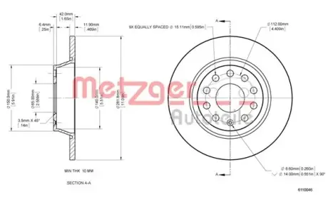 Тормозной диск METZGER 6110046