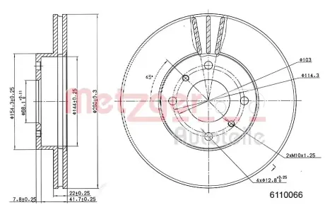 Тормозной диск METZGER 6110066