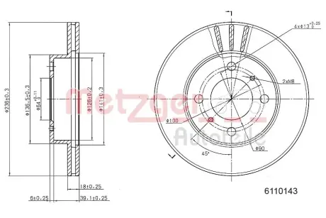 Тормозной диск METZGER 6110143