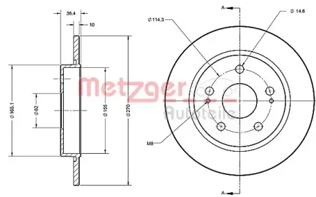 тормозной диск METZGER 6110234