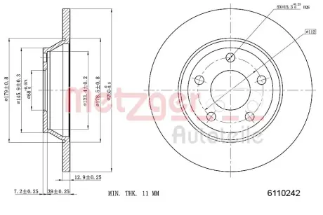 Тормозной диск METZGER 6110242