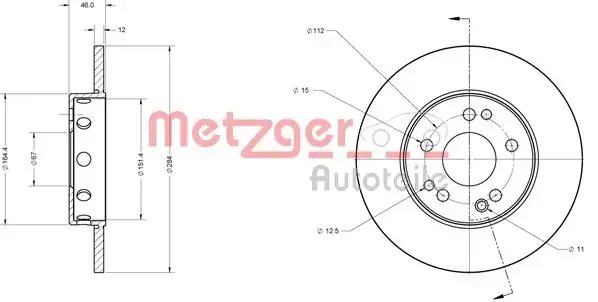 Тормозной диск METZGER 6110325 (фото 1)