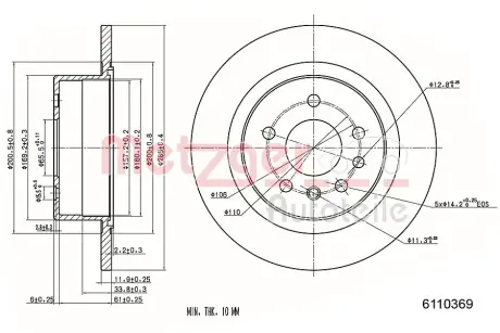 Тормозной диск METZGER 6110369