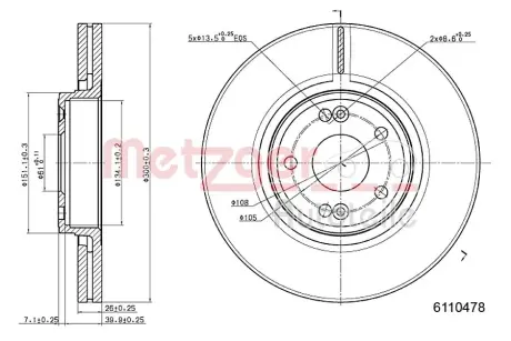 Тормозной диск METZGER 6110478