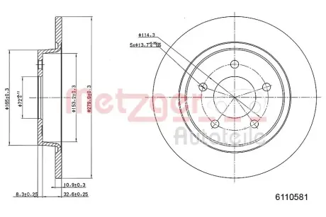 Тормозной диск METZGER 6110581