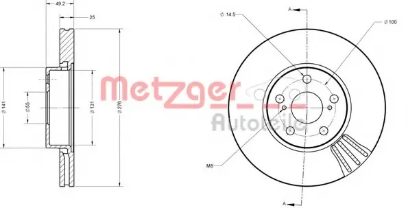 Тормозной диск METZGER 6110625 (фото 1)