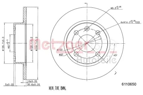 Тормозной диск METZGER 6110650