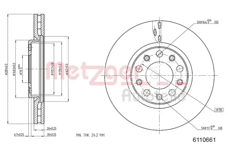 Тормозной диск METZGER 6110661