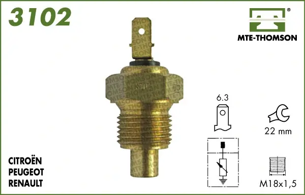Coolant temperature sensor. Датчик температуры охлаждающей жидкости MTE-THOMSON 3102 (фото 1)